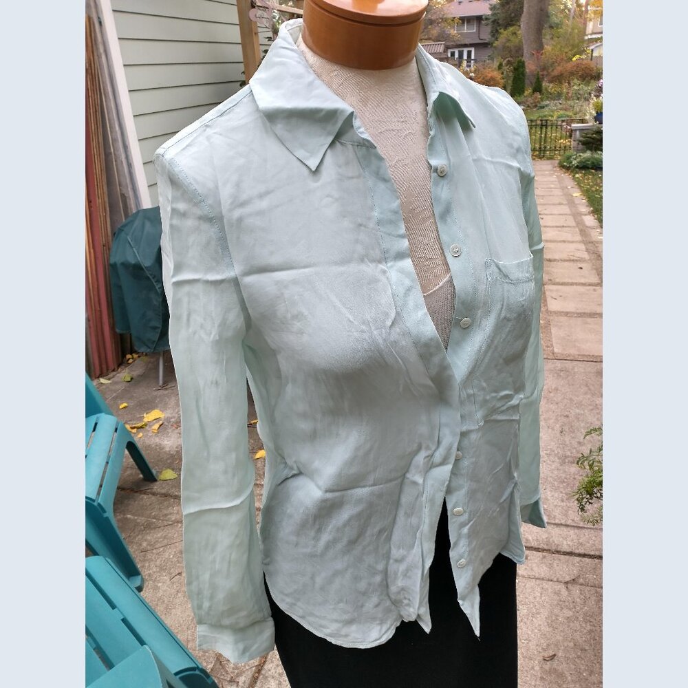 Blouse: Silk, pale green, long sleeve. Loose size small - by Haute Hippie